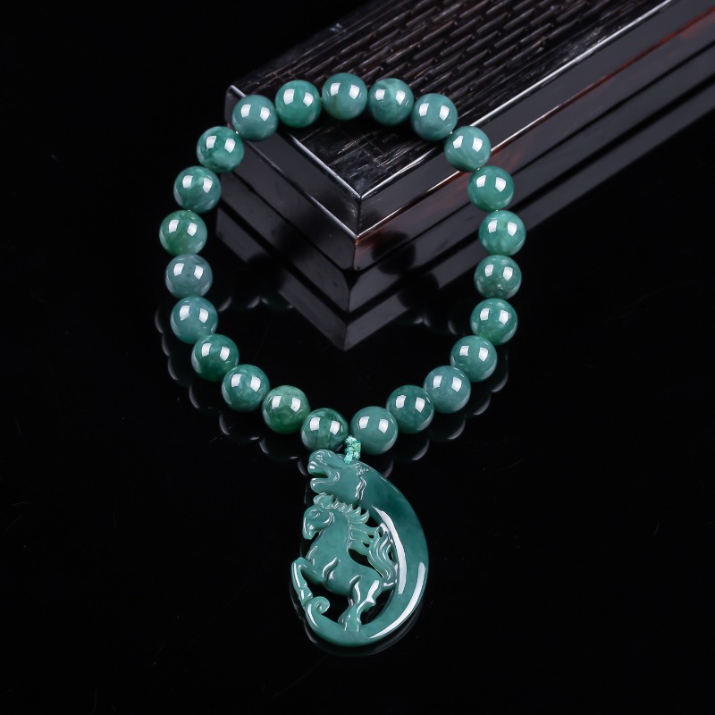 Charm Bracelet Beads - 天然翡翠ブルーウォーター干支馬ビーズ手編みブレスレット高級ジュエリーファッションジュエリーチャームギフト券
