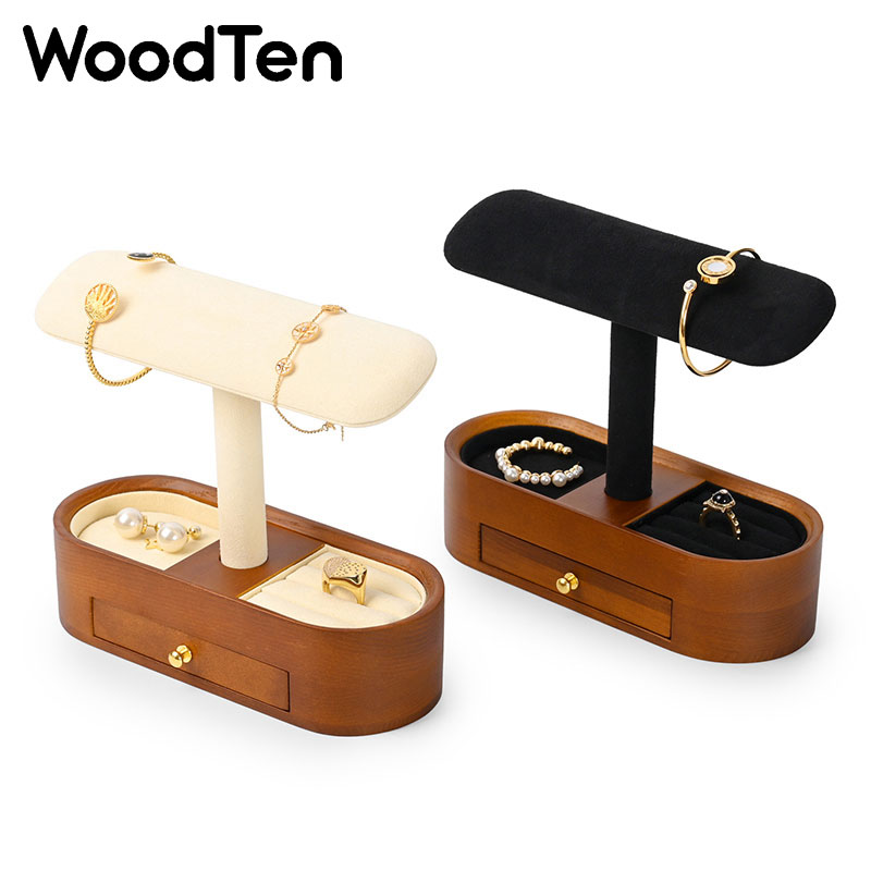 Jewelry Organizer Watches - 木製腕時計ディスプレイスタンド（引き出し付き）、木製腕時計収納オーガナイザー、指輪ジュエリーホルダー（腕時計＆ジュエリーディスプレイ用）