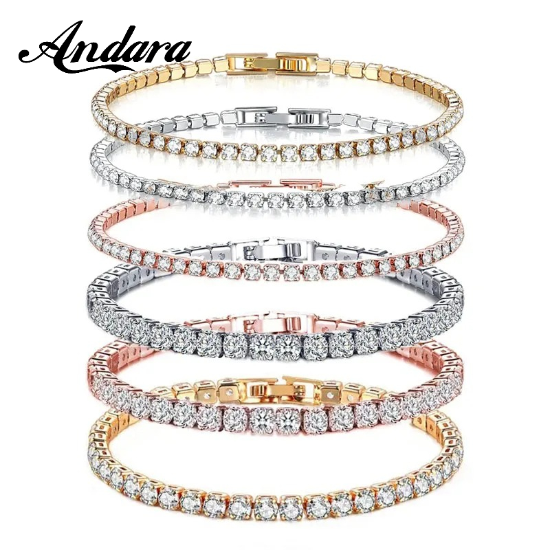 Tennis Bracelet Cubic - 925 スターリングシルバー ローズゴールド テニスブレスレット スパークリングクリスタル キュービックジルコニア