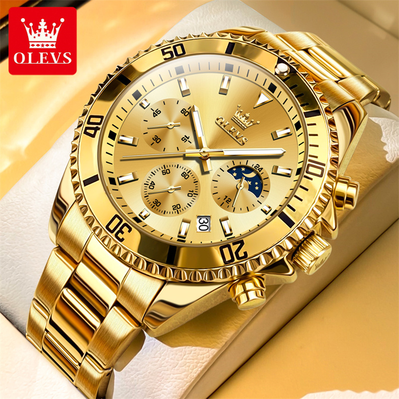 Jewelry Inspired Watches - Olevs-高級メンズウォッチ,ミリタリー腕時計,ゴールド,クォーツ,耐水性,発光,ステンレススチール,男性