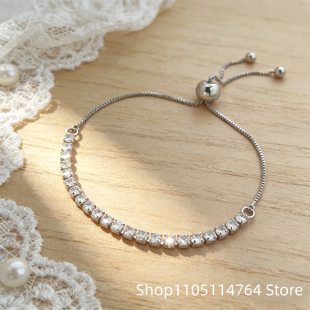 Tennis Bracelet Cubic - 925 スターリングシルバーの調節可能なテニスブレスレット、ラウンドキュービックジルコニア付き – 女性用の輝くファッションジュエリー