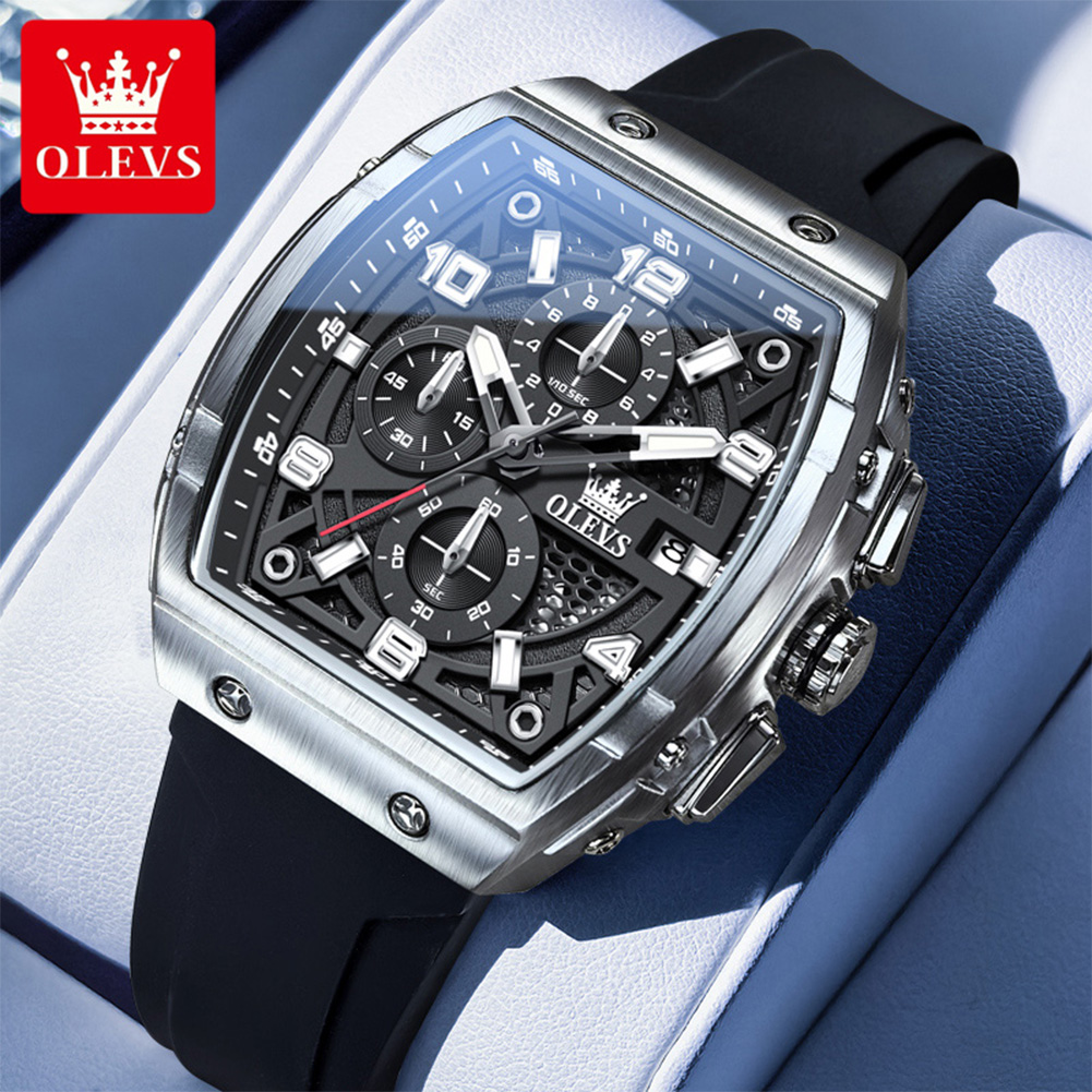 Jewelry Inspired Watches - OLEVSメンズ腕時計2976高級ファッショントノー型クォーツ腕時計男性用オリジナルブランドムーブメントシリコンストラップ防水クロノグラフ