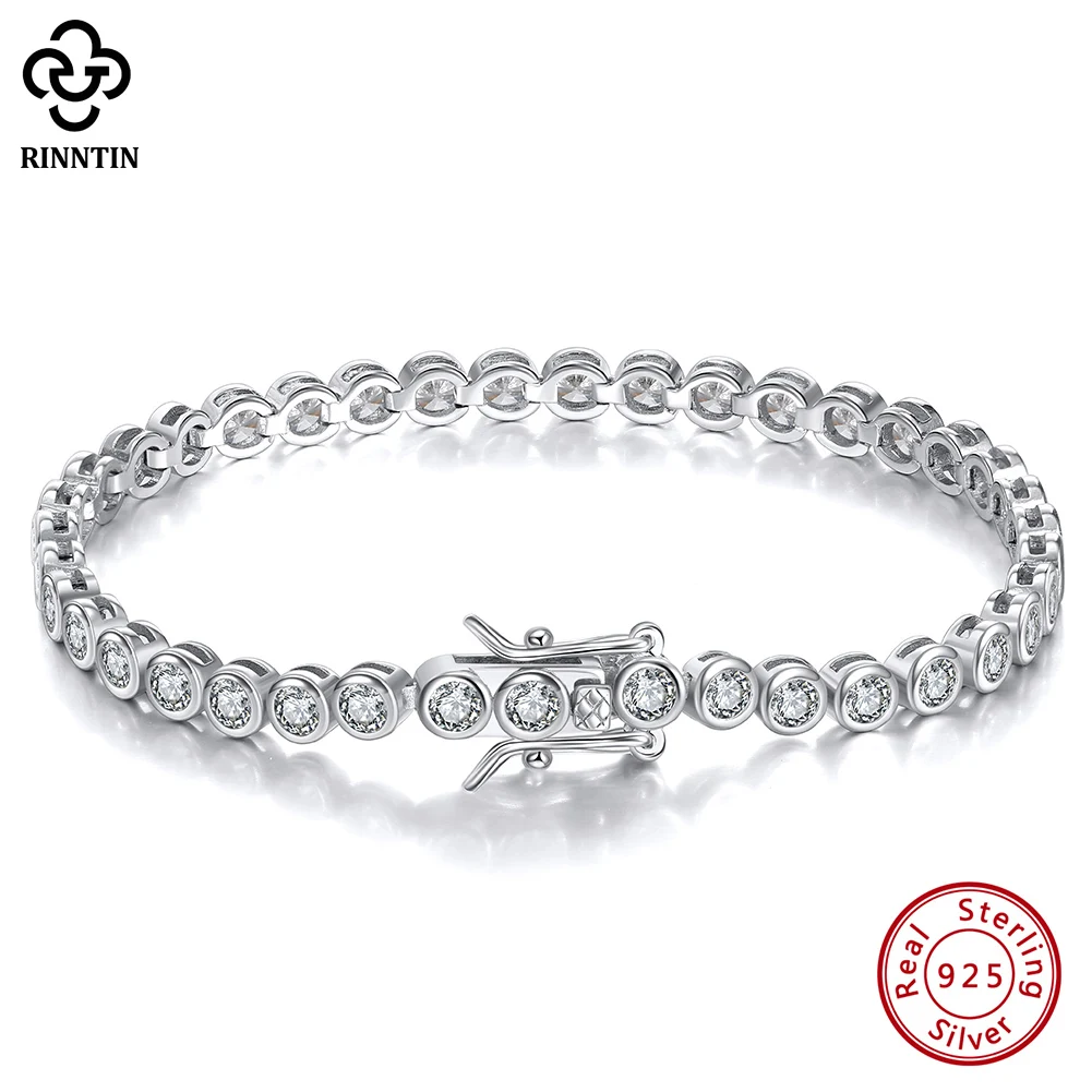 Tennis Bracelet Cubic - Rinntin 光沢のあるテニスブレスレット 925 スターリングシルバー 1.5/2/3 ミリメートルクリアキュービックジルコニア女性のための高級チェーンブレスレットジュエリー