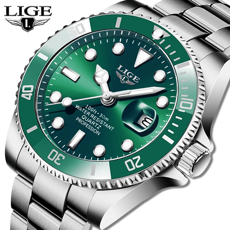 Jewelry Inspired Watches - Lige-男性用時計,ファッションブランド,高級,防水,30atm,スポーツ,クォーツ