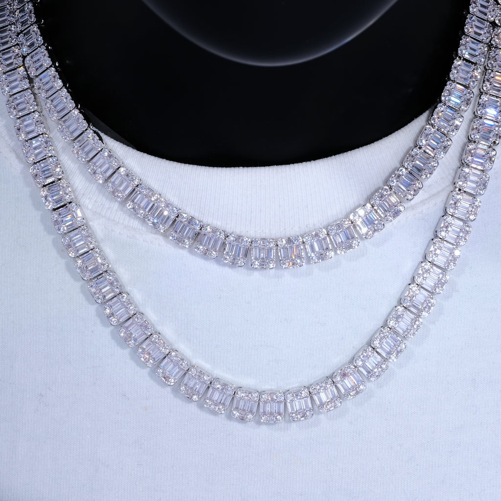 Tennis Bracelet Cubic - カスタム 8 ミリメートルアイススクエアテニスチェーンホワイトゴールドメッキダイヤモンドクラスターテニスネックレスヒップホップジュエリー