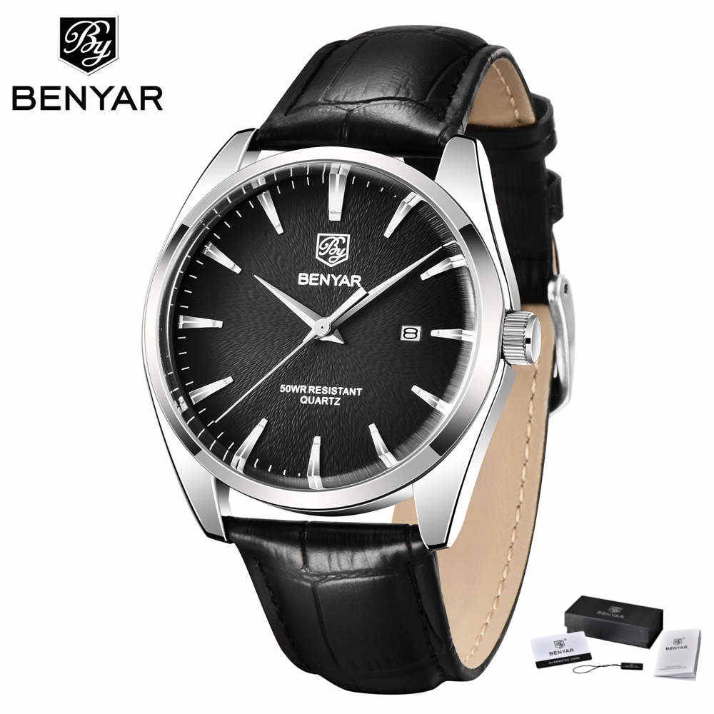 Jewelry Inspired Watches - ベニヤール 5163 トップブランド 高級ミリタリー腕時計 レザー クォーツ