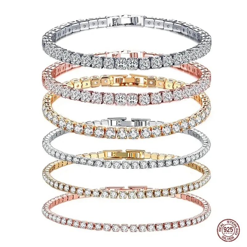 Tennis Bracelet Cubic - 女性用ヒップホップテニスブレスレット,925スターリングシルバー,キュービックジルコニア,魅力的なDIYブレスレット,お友達へのクリスマスギフト,新年