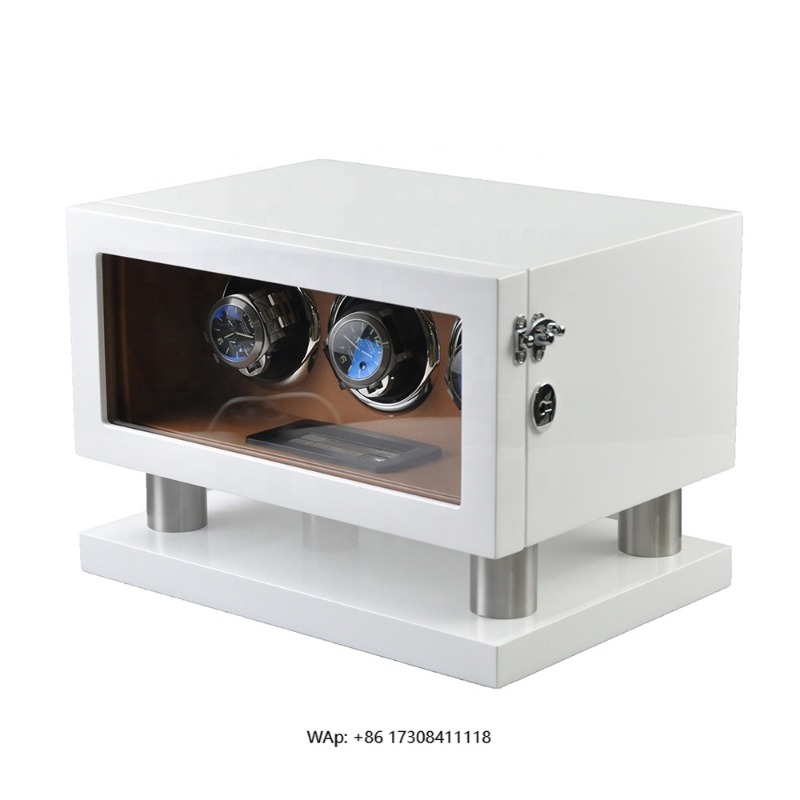 Automatic Watch Winder - ホワイトブラウンレザーコントローラー ジャイロオービット 2スロット回転式LEDウォッチワインダー 自動巻き時計ボックス 高級 2本用