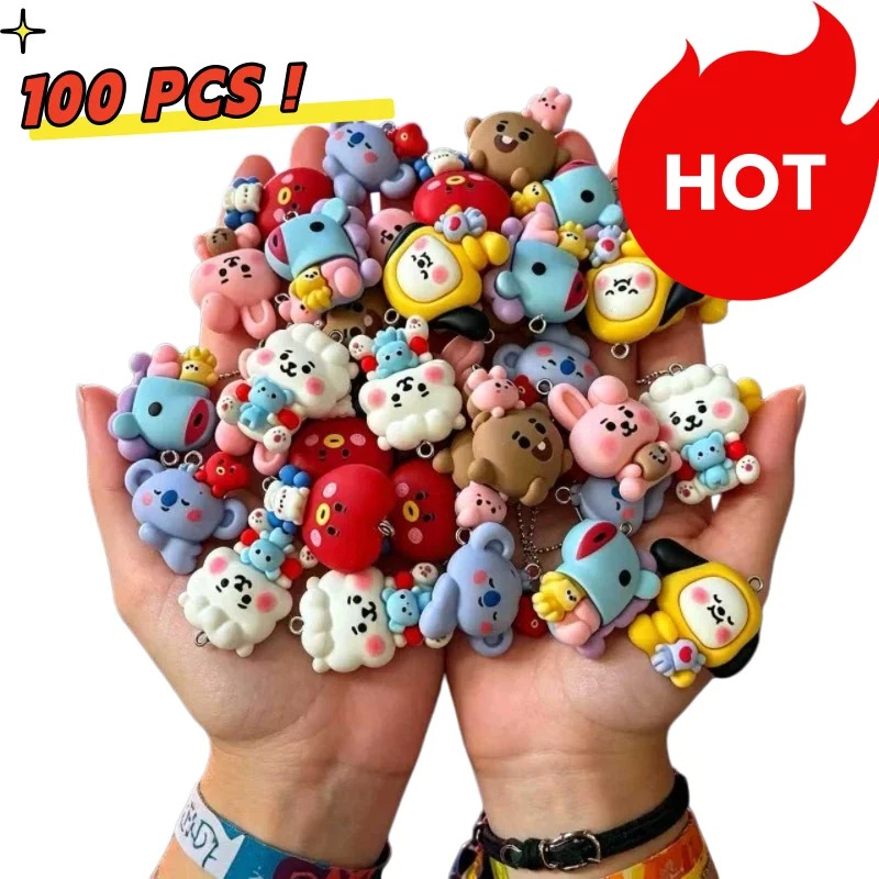 Charm Bracelet Beads - 7 個 BT21 樹脂漫画チャーム DIY アクセサリークラフト用品ジュエリー作成用イヤリングネックレスブレスレットペンダント電話デコ