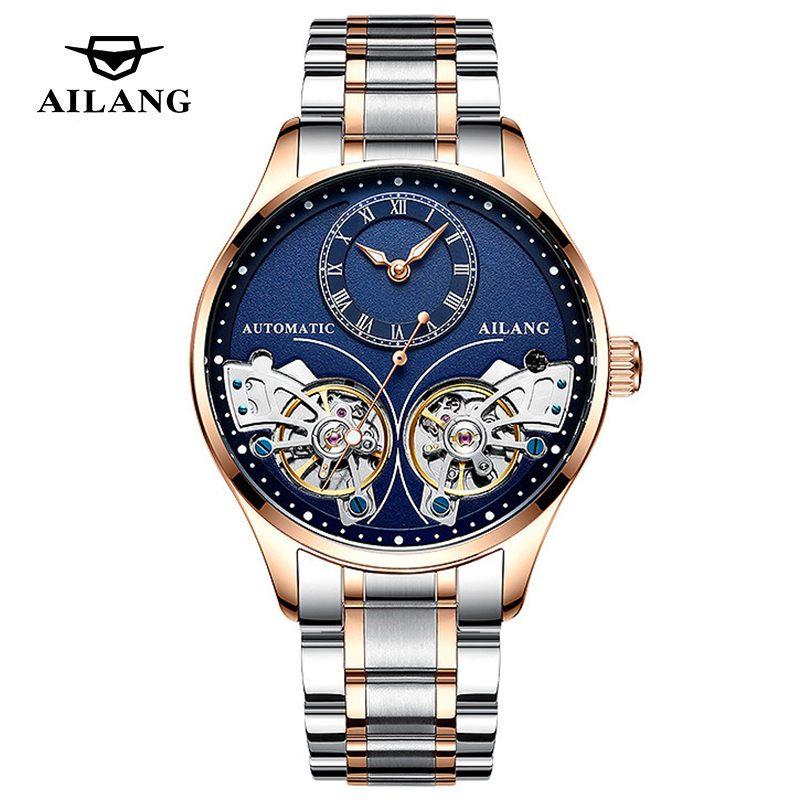 Jewelry Inspired Watches - AILANG 真新しいファッションダブルトゥールビヨン腕時計男性用高級ステンレス鋼防水自動機械式時計メンズ