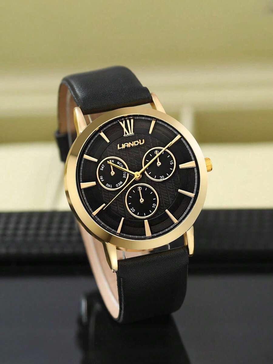 Jewelry With Watches - LIANDU LIANDU 1セット メンズファッションカジュアルクォーツラウンドダイヤル腕時計とライオンヘッドビーズブレスレットジュエリーセット、普段使いに最適