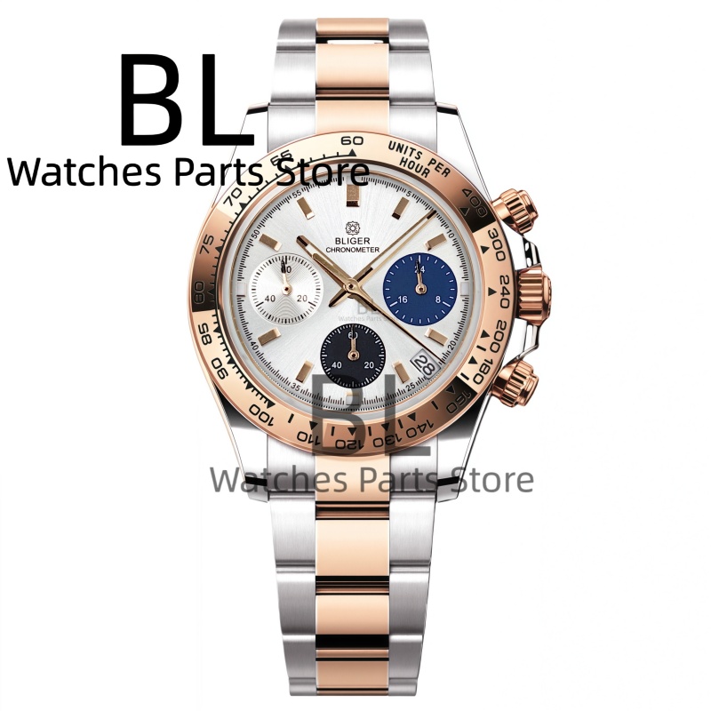 Jewelry Inspired Watches - BLIGER ツートーンシルバーローズメンズ腕時計ブランド高級クォーツ時計男性用クロノグラフスポーツ防水発光リロイ Hombre