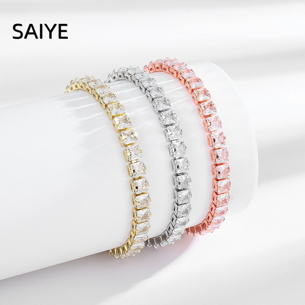 Tennis Bracelet Cubic - 925スターリングシルバーテニスブレスレット、輝くキュービックジルコニアエタニティバングル、3色展開、女性向け高級ジュエリー