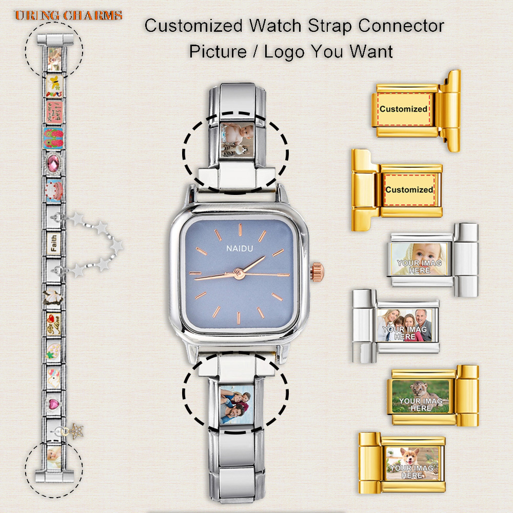 Jewelry Watches For Women - 1ペアの写真ロゴ入りカスタムウォッチストラップコネクター、9mmイタリアンチャームDIY製作ジュエリーアクセサリー、男女兼用ギフト