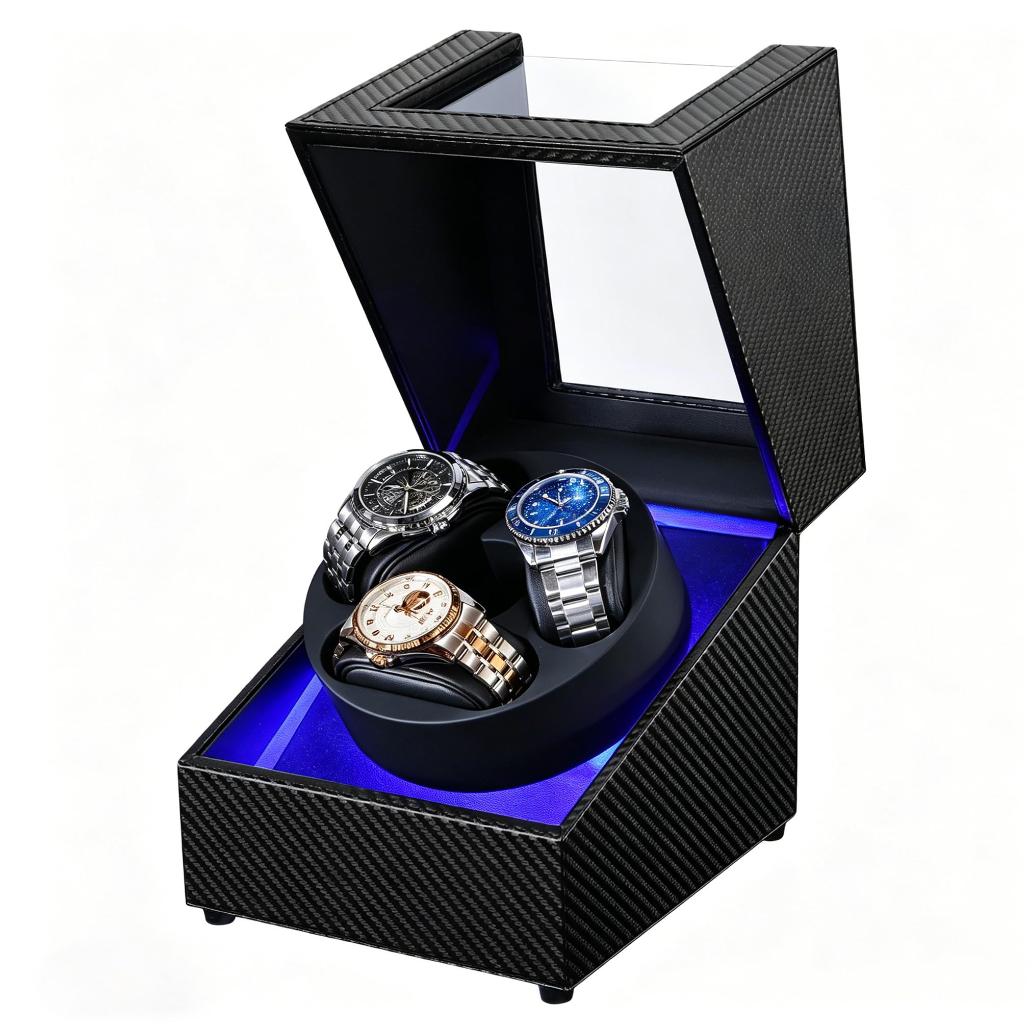 Automatic Watch Winder - J&Tテクノロジー 自動巻き時計用ウォッチワインダー、LEDライト付き自動巻き時計ワインダー、静音日本製モーター搭載回転式時計ケース