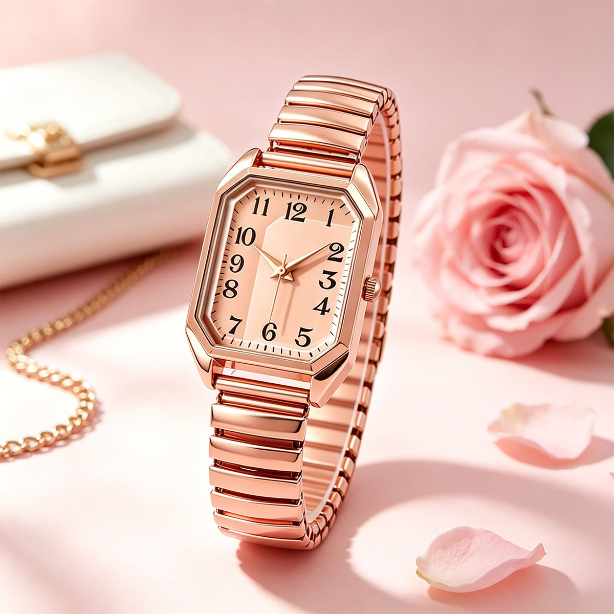 Jewelry Watches For Women - 女性用八角形長方形クォーツ時計ツートーンストレッチメタルバンドミニマリストレディースアナログ腕時計