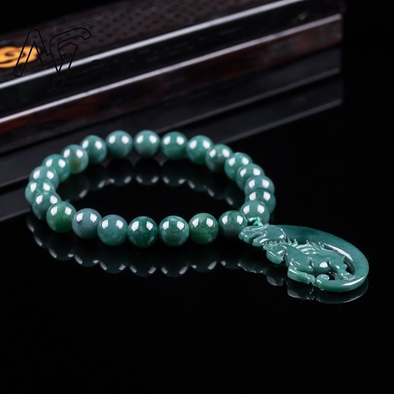 天然翡翠ブルーウォーター干支馬ビーズ手編みブレスレット高級ジ - Charm Bracelet Beads のレビューと価格