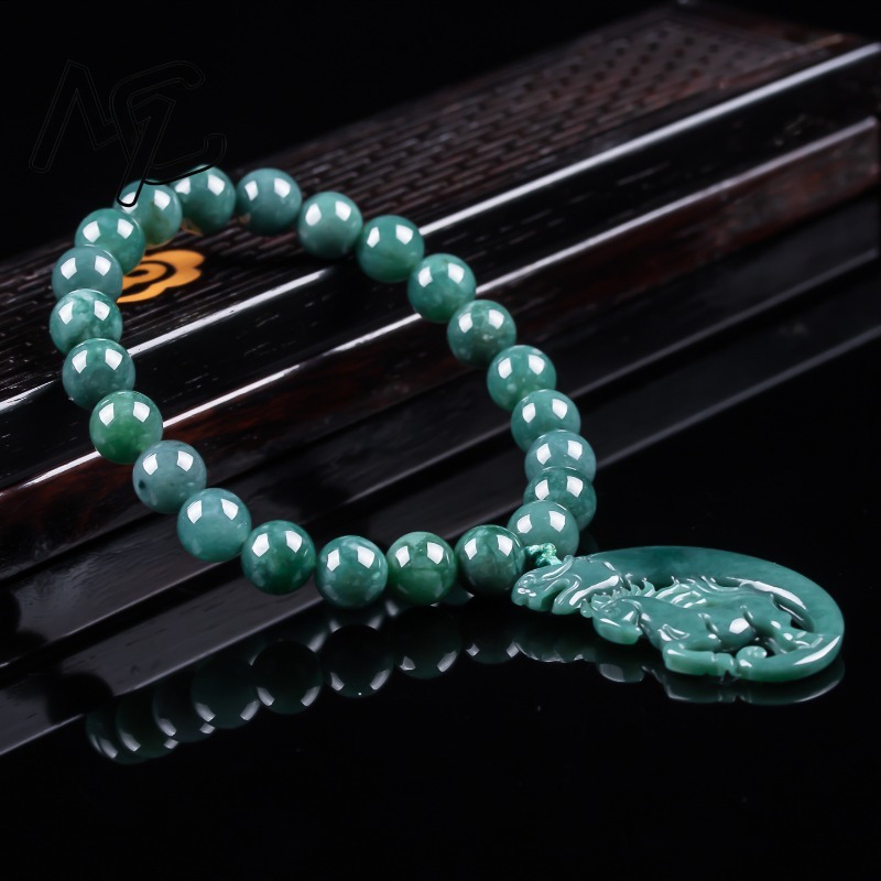 天然翡翠ブルーウォーター干支馬ビーズ手編みブレスレット高級ジ - Charm Bracelet Beads のレビューと価格