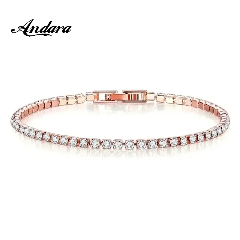 925 スターリングシルバー ローズゴールド テニスブレスレ - Tennis Bracelet Cubic のレビューと価格