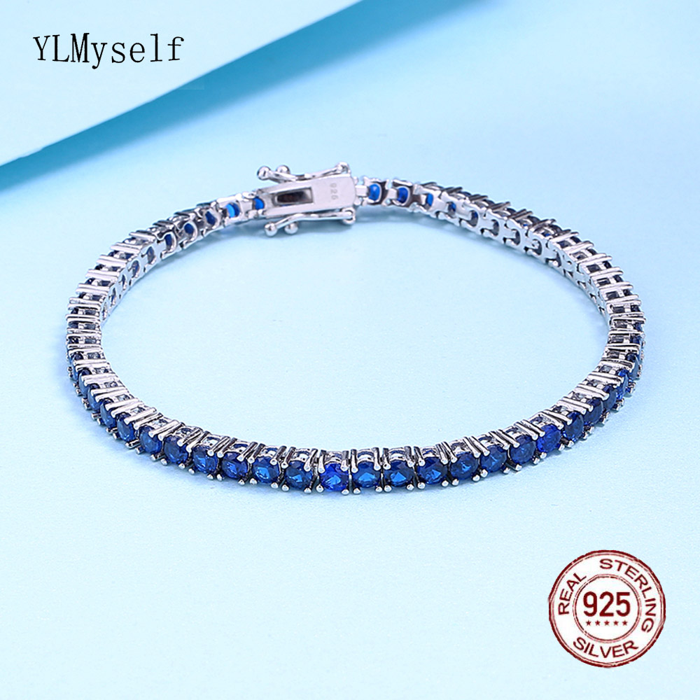 男性と女性のための純粋な925シルバーテニスブレスレット,3 - Tennis Bracelet Cubic のレビューと価格