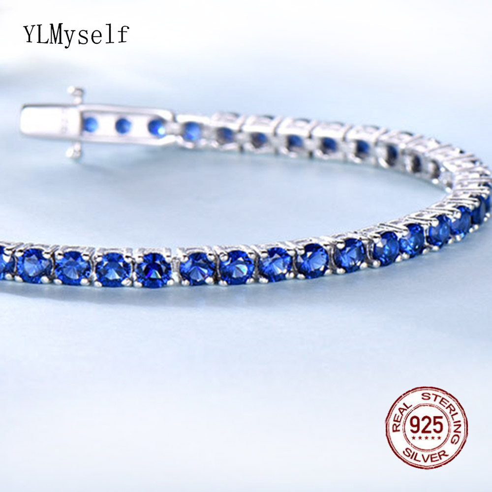 男性と女性のための純粋な925シルバーテニスブレスレット,3 - Tennis Bracelet Cubic のレビューと価格