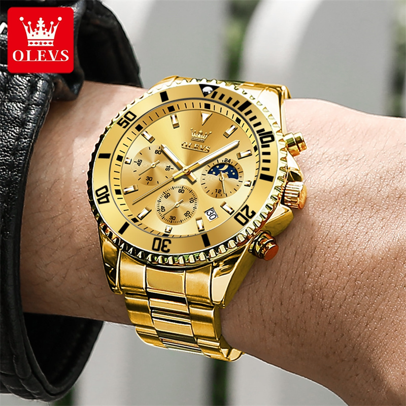 Olevs-高級メンズウォッチ,ミリタリー腕時計,ゴールド, - Jewelry Inspired Watches のレビューと価格