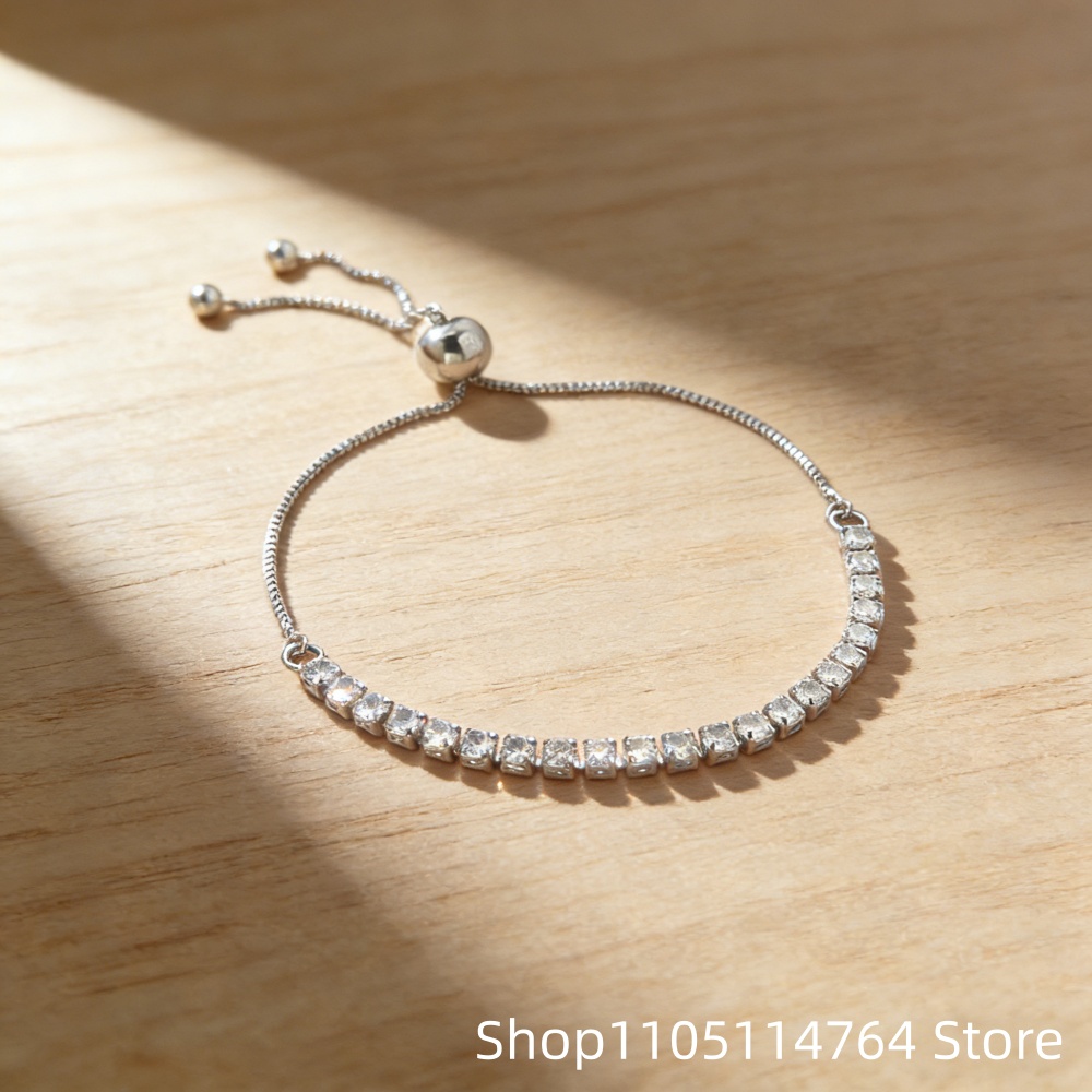 925 スターリングシルバーの調節可能なテニスブレスレット、 - Tennis Bracelet Cubic のレビューと価格