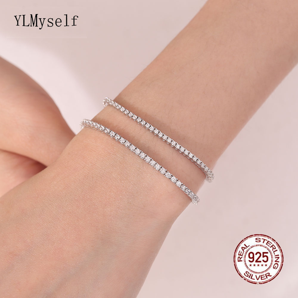 女性用テニスブレスレット,ピュア925シルバー,キュービック - Tennis Bracelet Cubic のレビューと価格