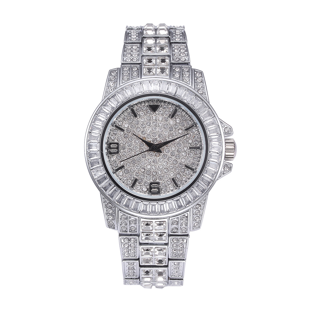 高級フルストーンクォーツ腕時計男性女性ヒップホップゴールドフ - Jewelry Watches For Women のレビューと価格
