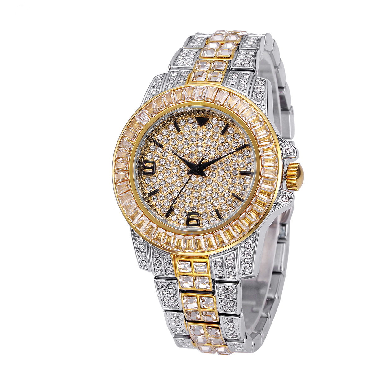 高級フルストーンクォーツ腕時計男性女性ヒップホップゴールドフ - Jewelry Watches For Women のレビューと価格