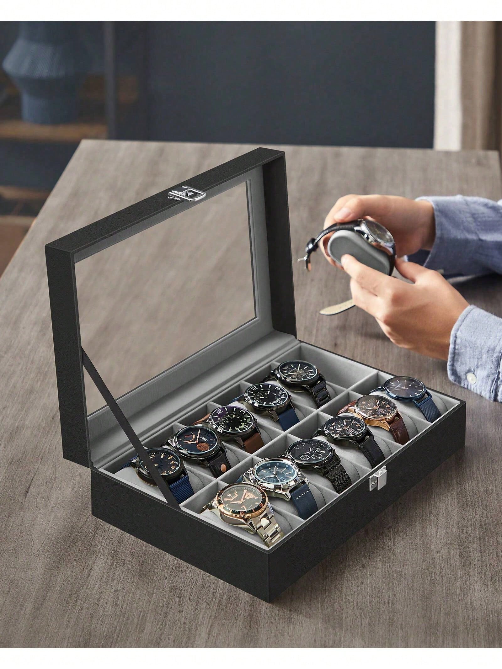 12スロットのロック可能な時計ボックス、ガラス蓋と引き出し付 - Jewelry Organizer Watches のレビューと価格