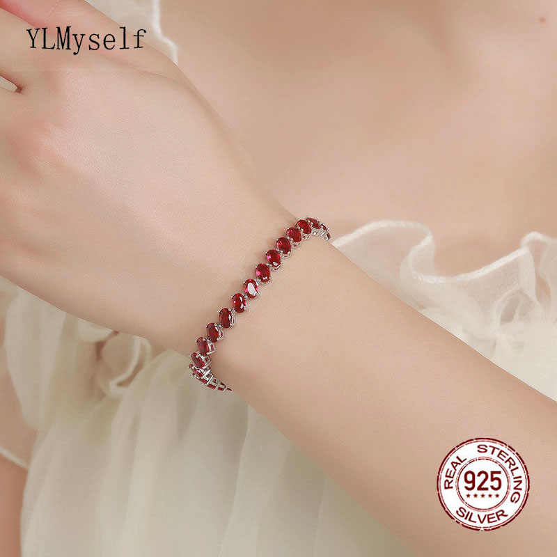 ピュアシルバーテニスブレスレット,楕円形チェーン,ルビーと白 - Tennis Bracelet Cubic のレビューと価格