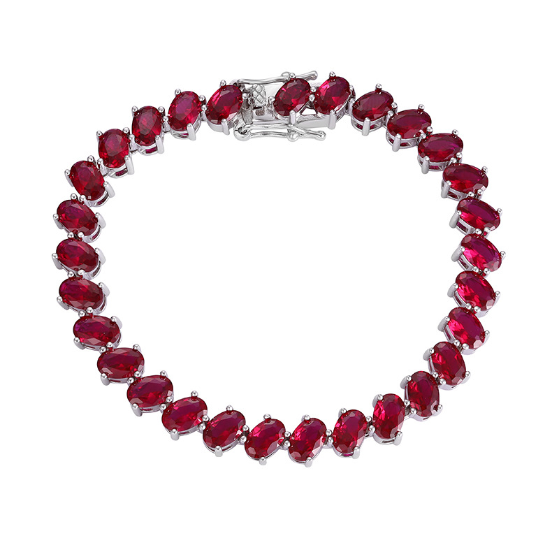 ピュアシルバーテニスブレスレット,楕円形チェーン,ルビーと白 - Tennis Bracelet Cubic のレビューと価格