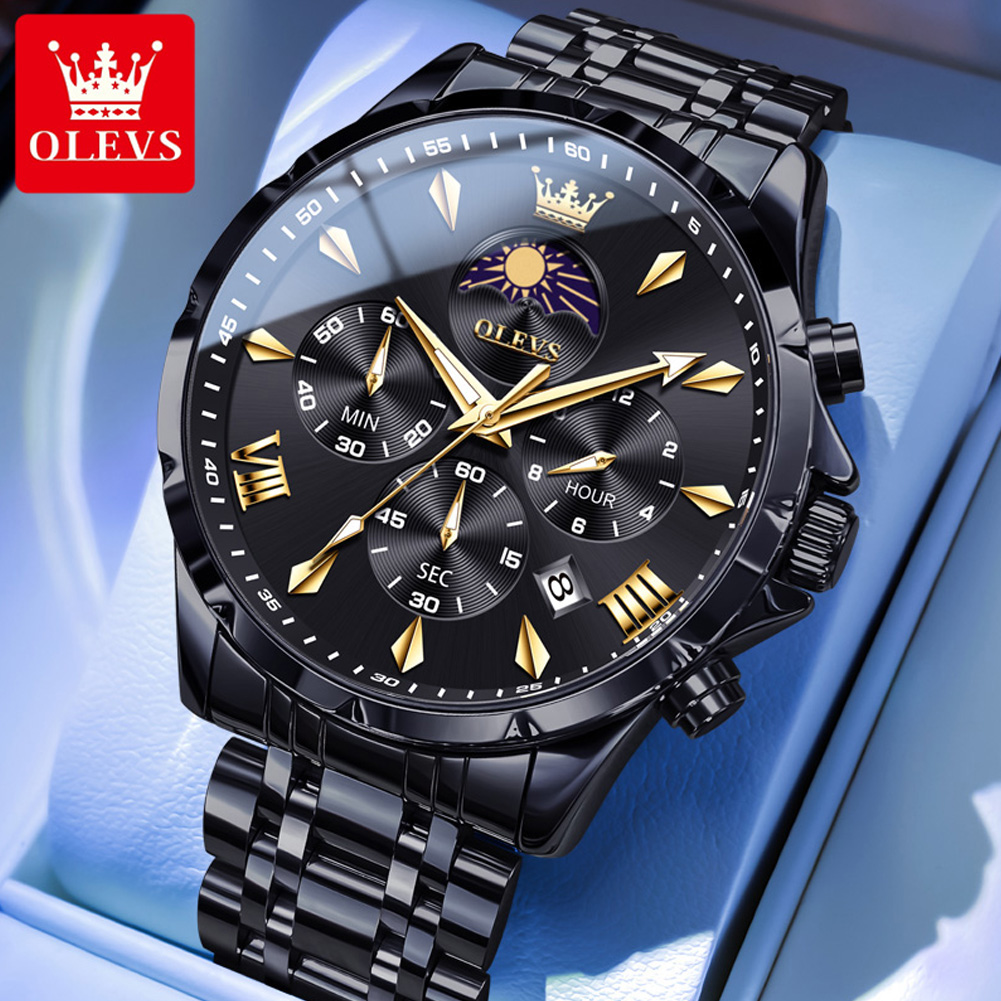 OLEVS 3653 ブランドムーンフェイズカレンダーメンズ - Jewelry Inspired Watches のレビューと価格
