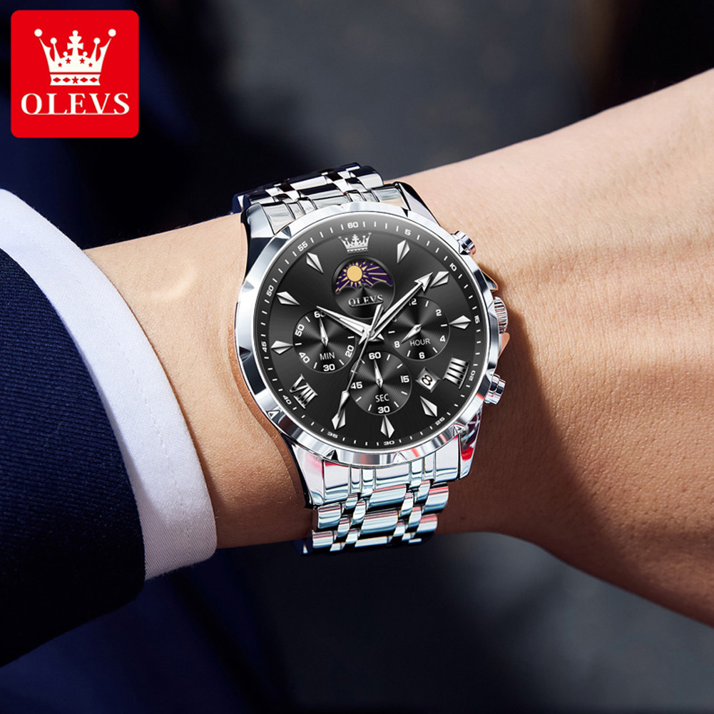 OLEVS 3653 ブランドムーンフェイズカレンダーメンズ - Jewelry Inspired Watches のレビューと価格
