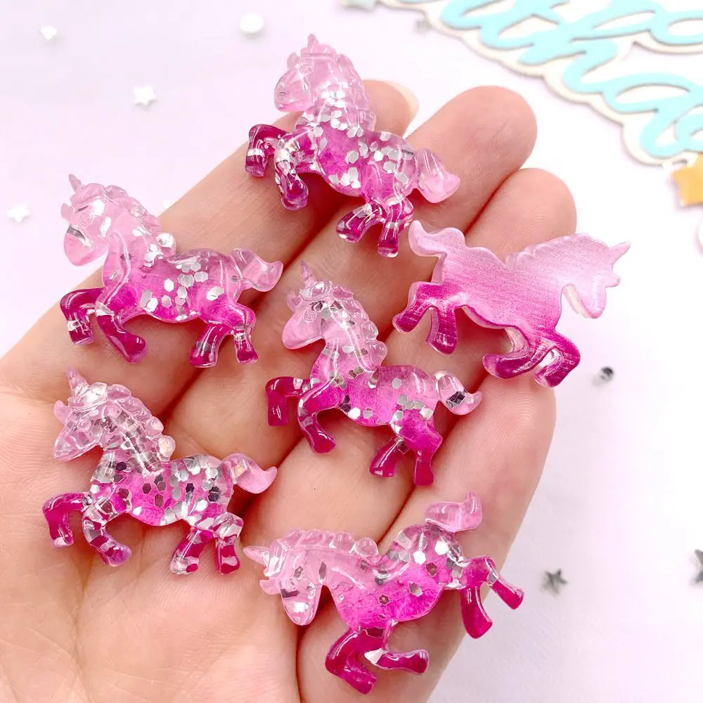 6 個カラフルな樹脂グリッター 3D ユニコーン馬ヒラタライ - Paradise Jewelry & Watches Llc Miami Photos のレビューと価格