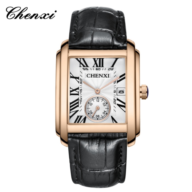 Chenxi-男性用のクラシックなスクエアブラウンレザーウォ - Jewelry Inspired Watches のレビューと価格
