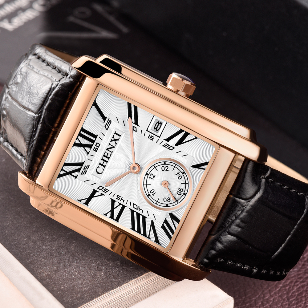 Chenxi-男性用のクラシックなスクエアブラウンレザーウォ - Jewelry Inspired Watches のレビューと価格