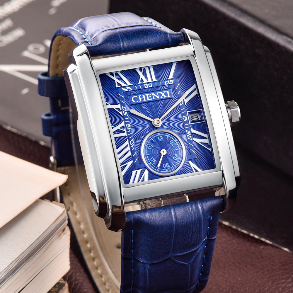 Chenxi-男性用のクラシックなスクエアブラウンレザーウォ - Jewelry Inspired Watches のレビューと価格