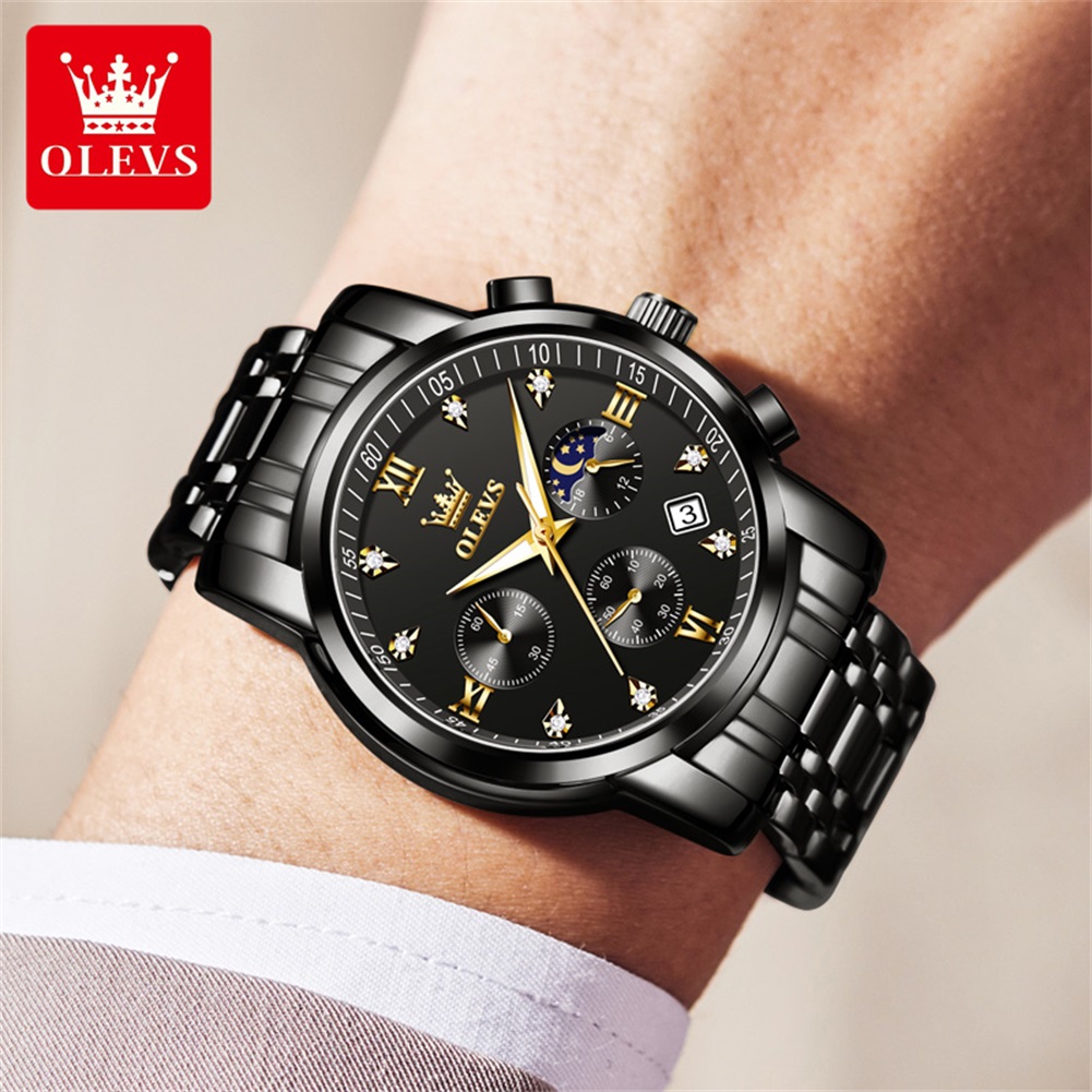 OLEVS 人気のメンズ腕時計ステンレススチールブラックムー - Jewelry Inspired Watches のレビューと価格
