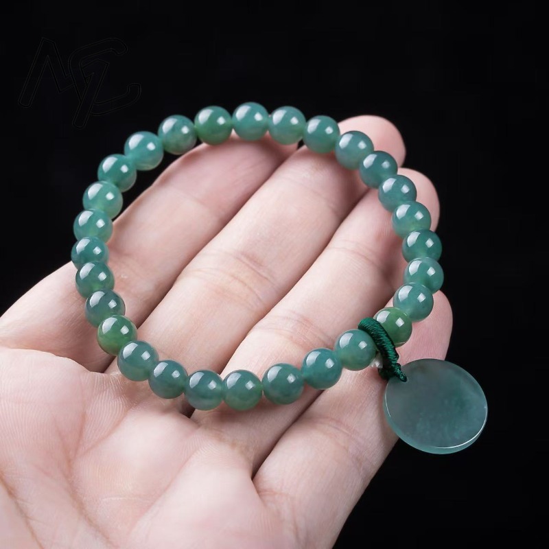 天然翡翠ブルーウォーターナッシングプレートビーズ手編みブレス - Charm Bracelet Beads のレビューと価格