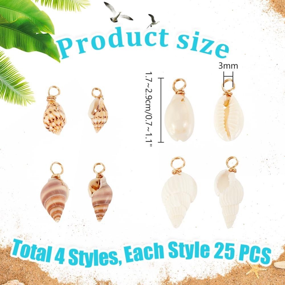 100 個 4 スタイルナチュラルシェルチャームペンダント貝 - Charm Bracelet Beads のレビューと価格