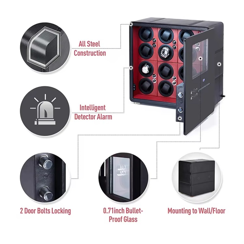 高級12自動巻き上げ機付きジュエリー収納デジタル指紋認証ウォ - Automatic Watch Winder のレビューと価格