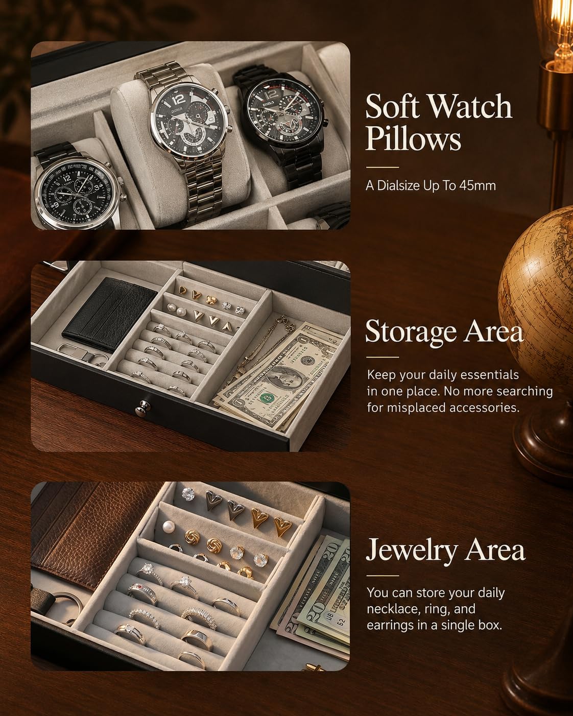 メンズギフト用腕時計ボックスオーガナイザー、ガラス蓋付き12 - Jewelry Organizer Watches のレビューと価格