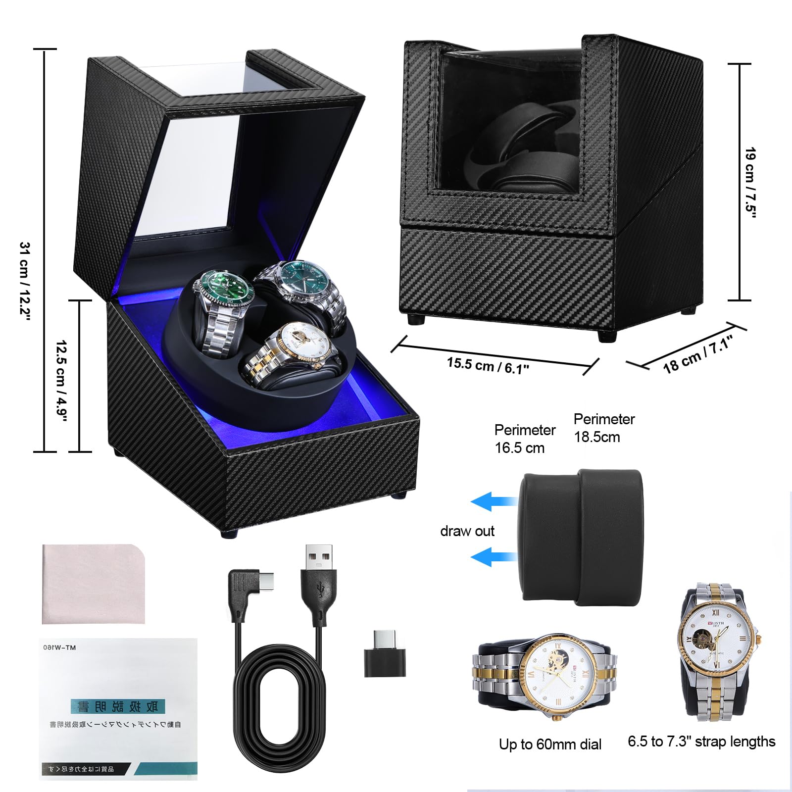 J&Tテクノロジー 自動巻き時計用ウォッチワインダー、LED - Automatic Watch Winder のレビューと価格