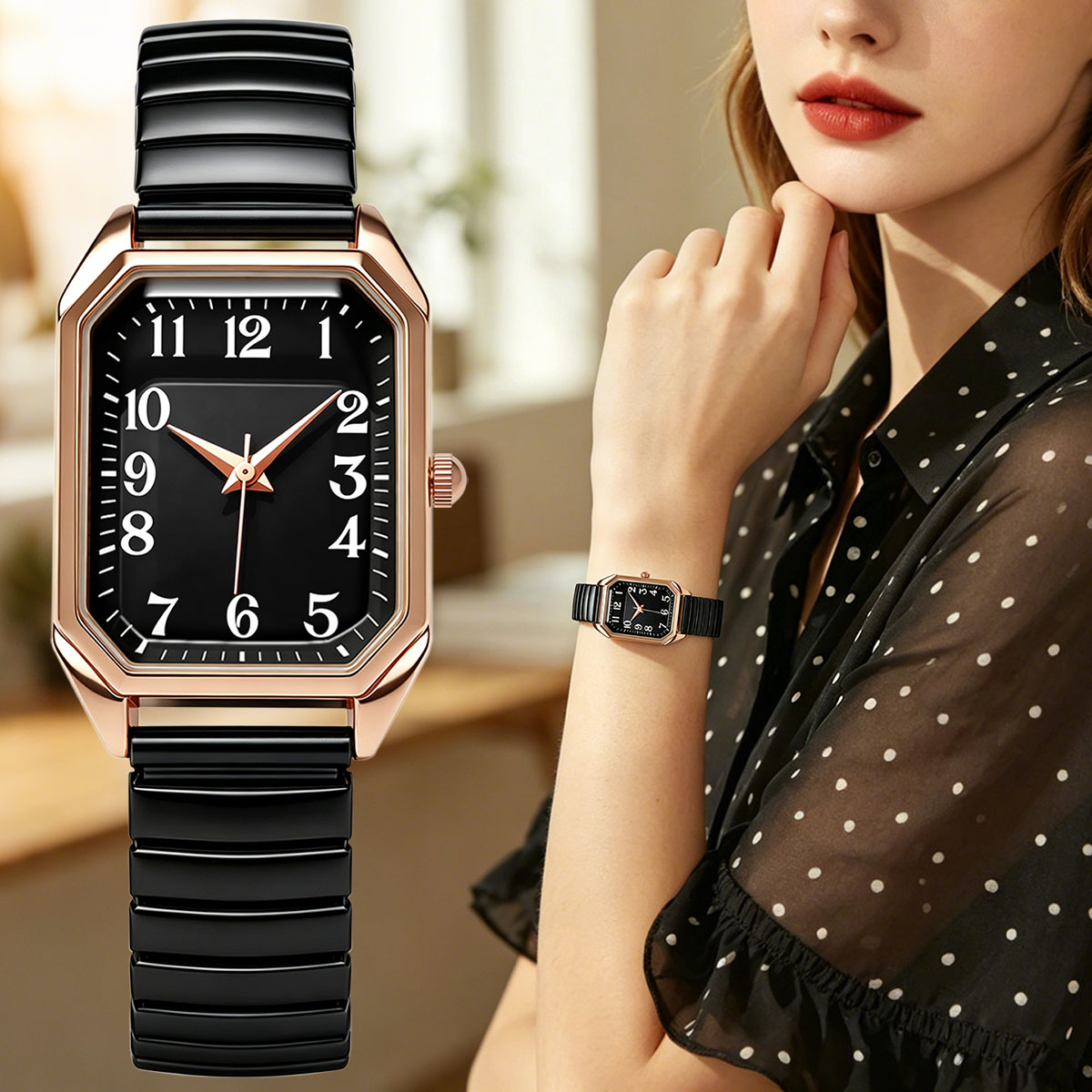 女性用八角形長方形クォーツ時計ツートーンストレッチメタルバン - Jewelry Watches For Women のレビューと価格