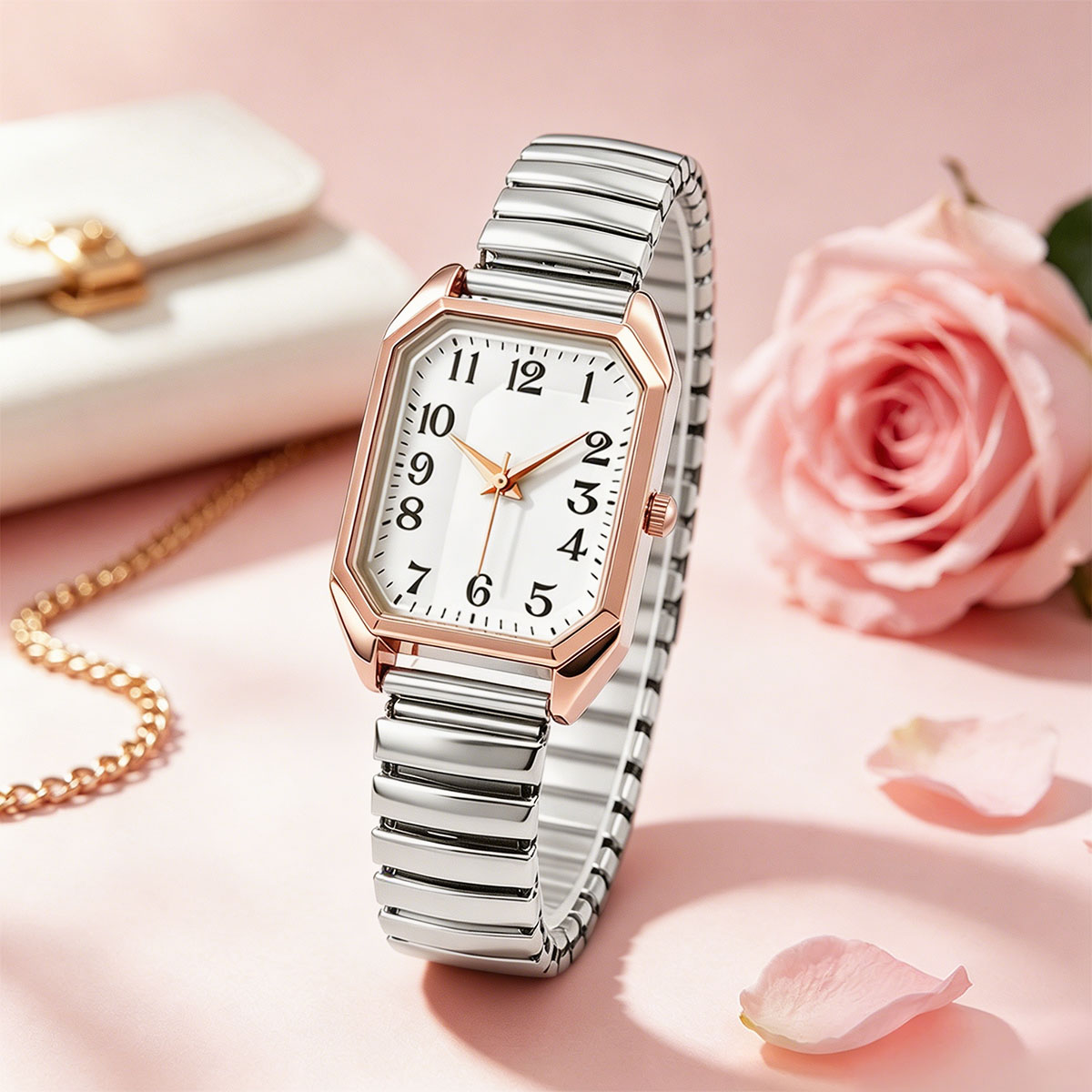 女性用八角形長方形クォーツ時計ツートーンストレッチメタルバン - Jewelry Watches For Women のレビューと価格