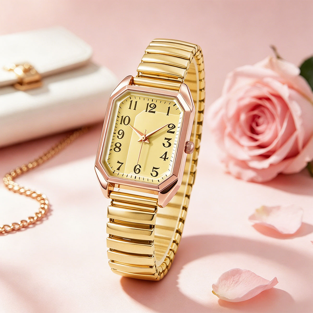 女性用八角形長方形クォーツ時計ツートーンストレッチメタルバン - Jewelry Watches For Women のレビューと価格